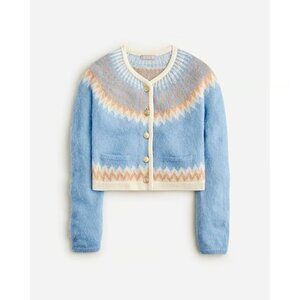 J. Crew Fair Isle Cardigan Sweater Alpaca Blend Blue S